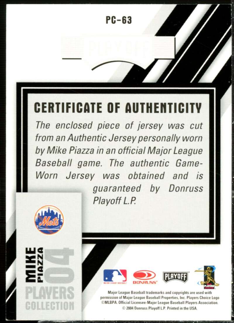 Mike Piazza White Card 2004 Playoff Prestige Players Collection Jersey #63  Image 2
