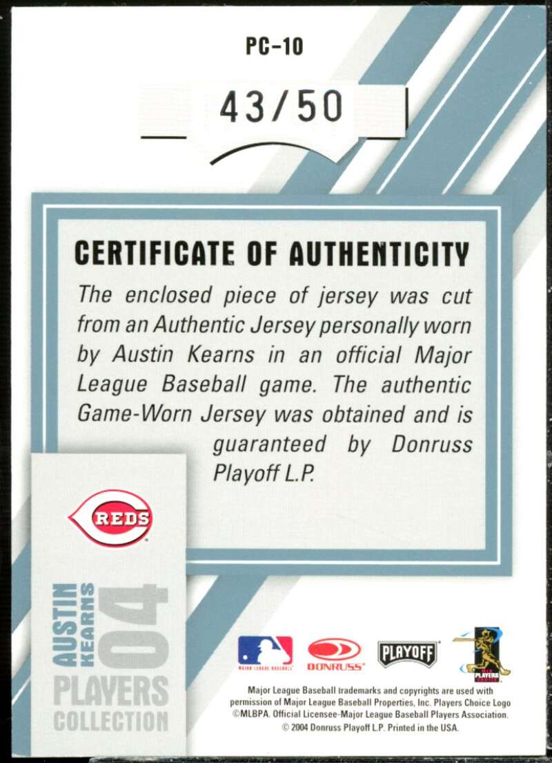 Austin Kearns Card 2004 Playoff Prestige Players Collection Jersey Platinum #10  Image 2