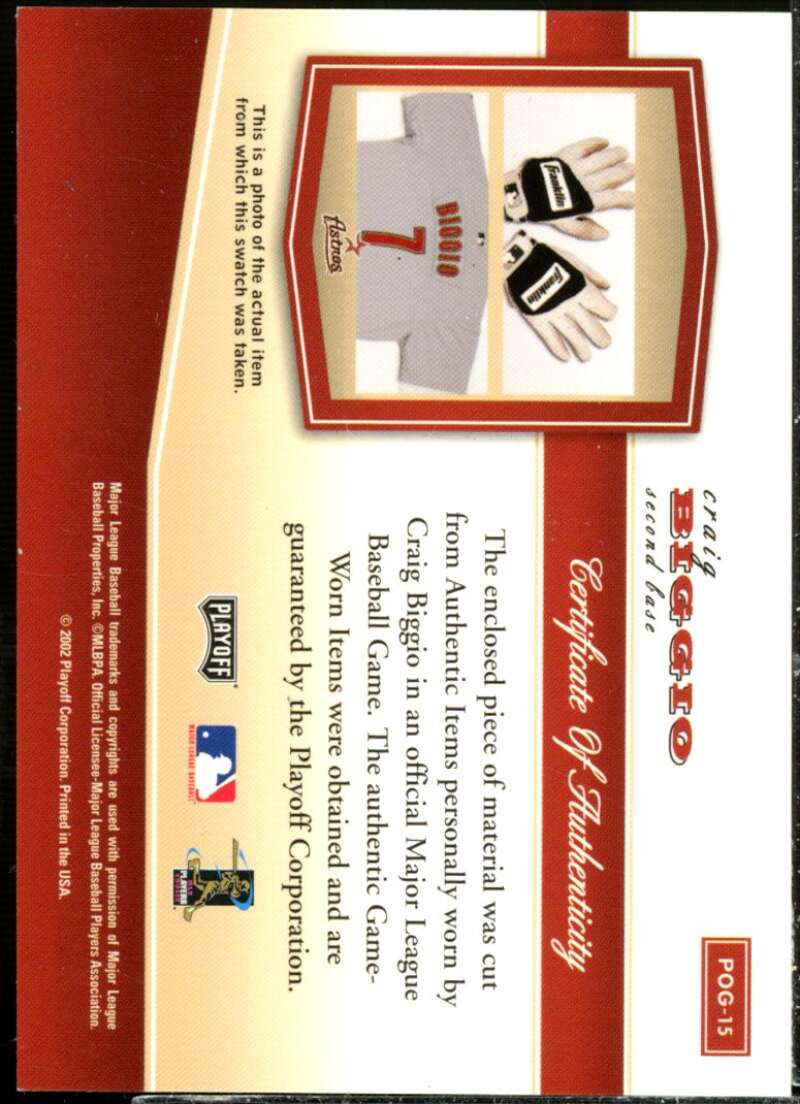 Craig Biggio Jsy Card 2002 Playoff Piece of the Game Materials Bronze #15  Image 2