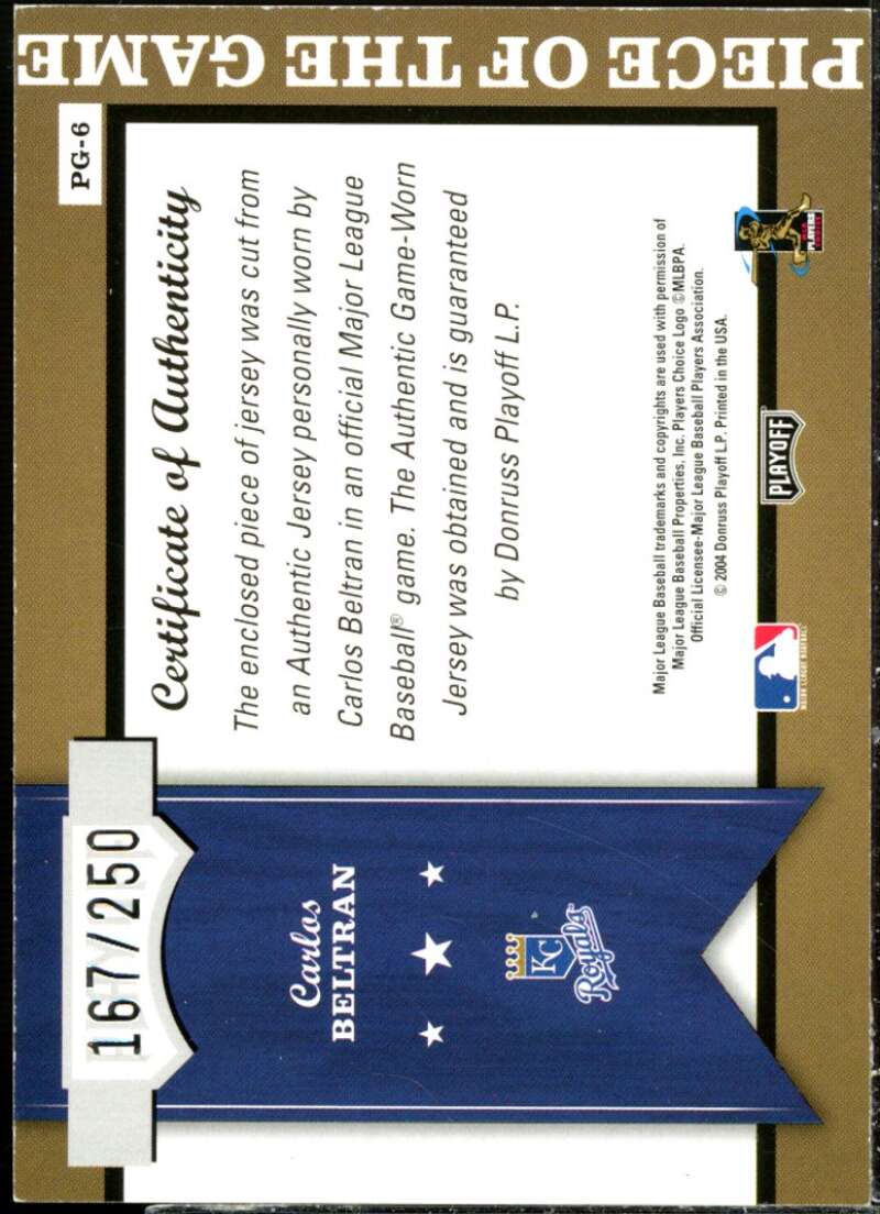 Carlos Beltran Card 2004 Playoff Honors Piece of the Game Bat #6  Image 2