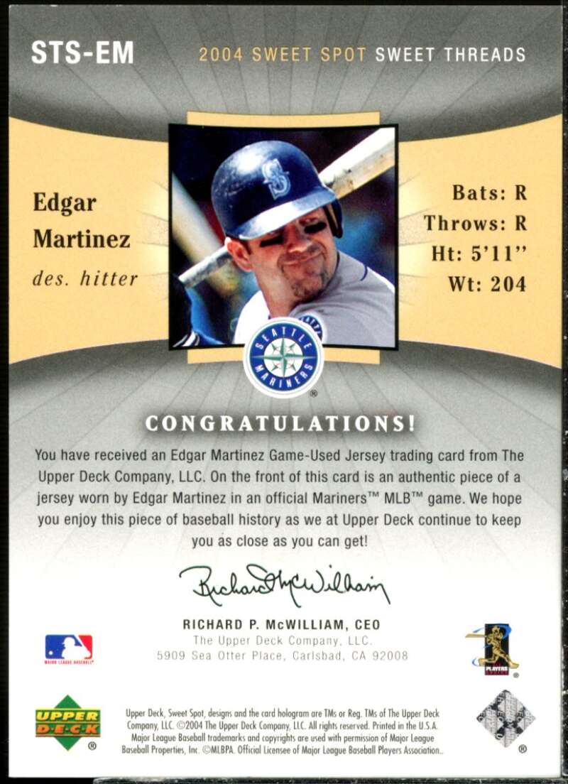 Edgar Martinez Card 2004 Sweet Spot Sweet Threads #STSEM  Image 2
