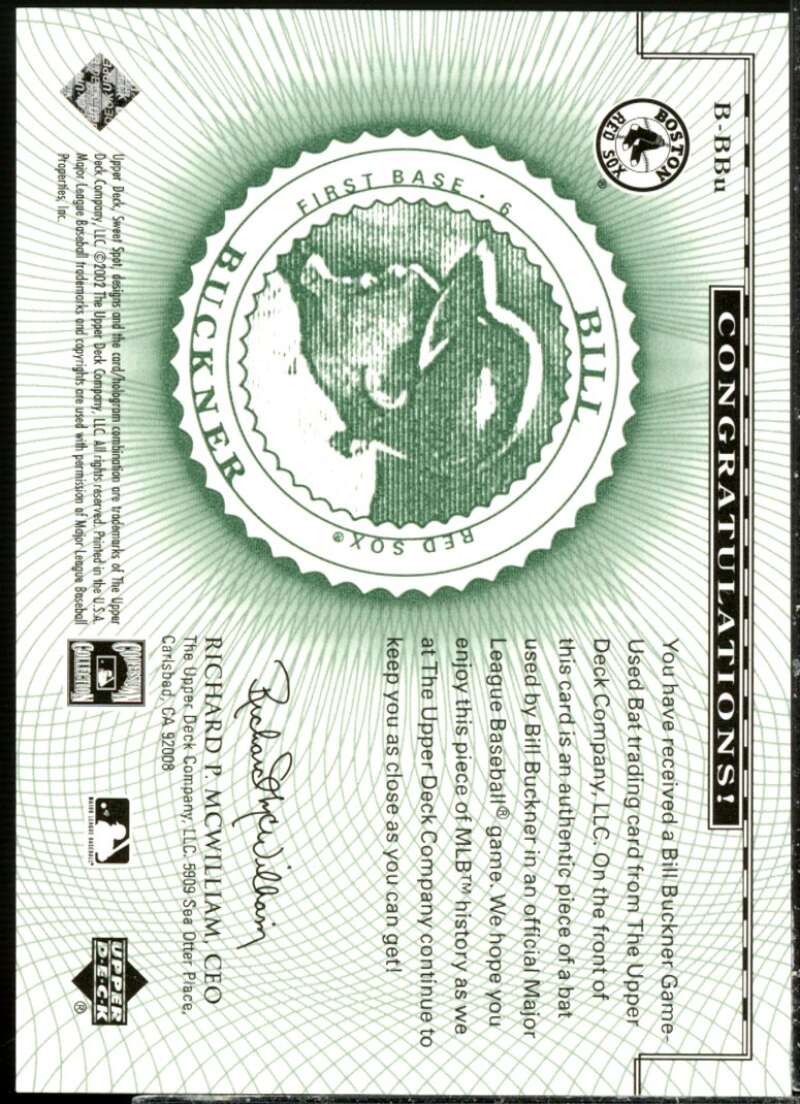 Bill Buckner Card 2002 Sweet Spot Classics Game Bat #BBBU  Image 2
