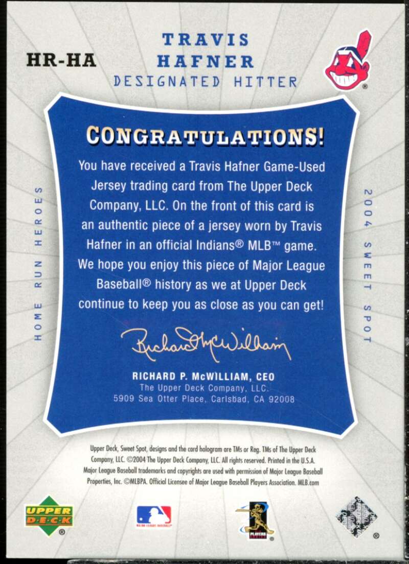 Travis Hafner Card 2004 Sweet Spot Home Run Heroes Jersey #HRHA  Image 2