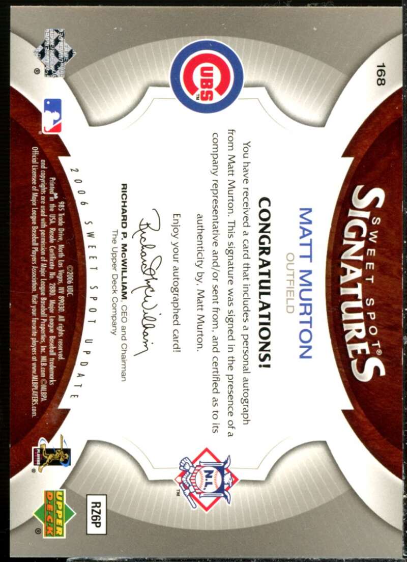 Matt Murton 2006 Sweet Spot Update Rookie Signature Glove Leather Black Ink #168  Image 2