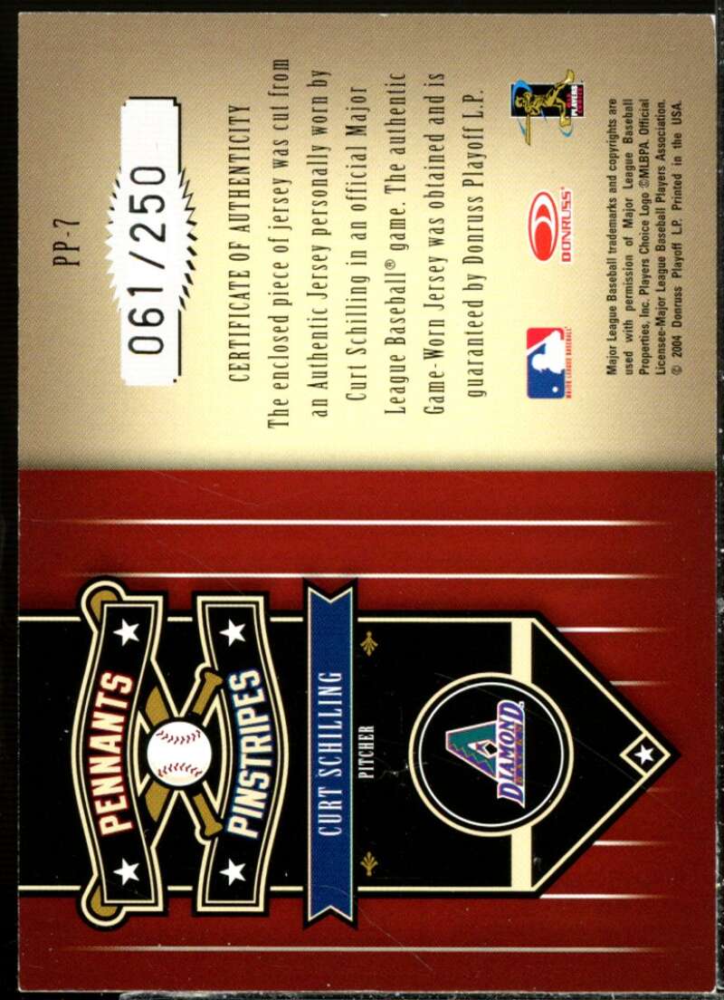 Curt Schilling Jsy 2004 Leather and Lumber Pennants/Pinstripes Materials #7  Image 2