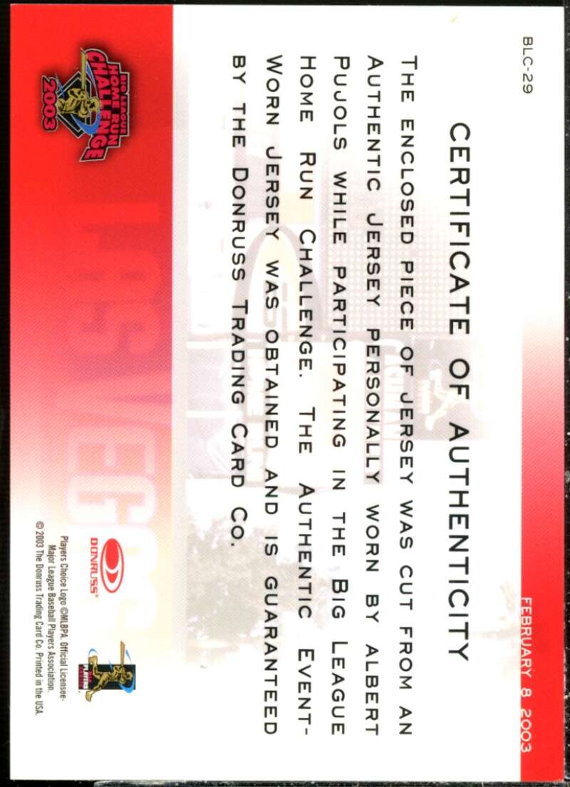 Albert Pujols 03 Jsy Card 2003 Studio Big League Challenge Materials #29  Image 2