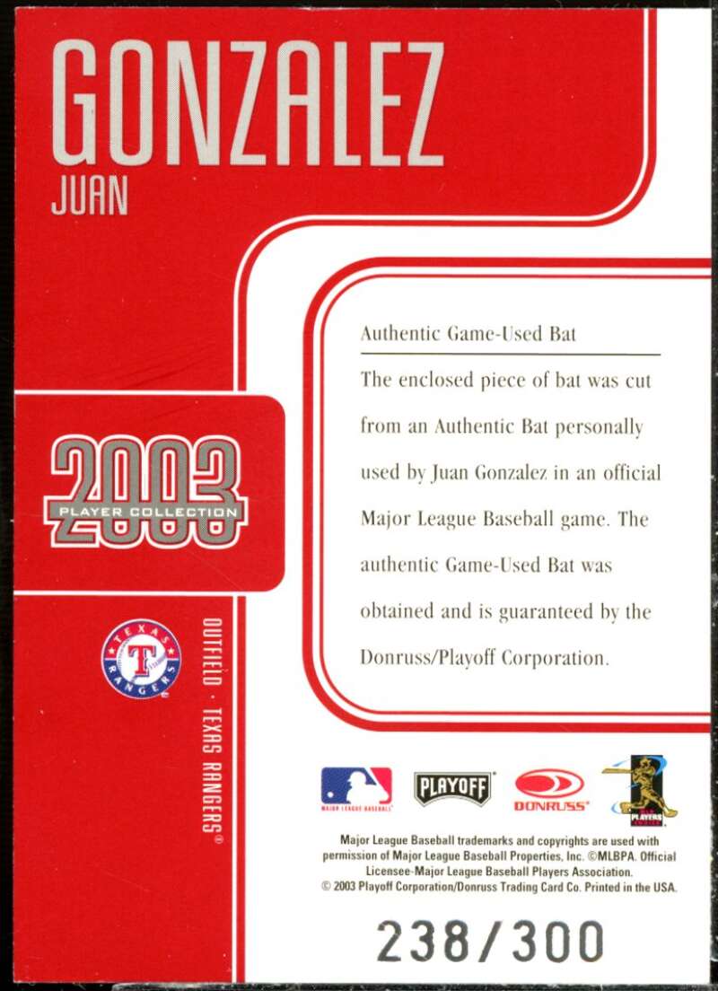 Juan Gonzalez Jsy Card 2003 Studio Player Collection #31  Image 2