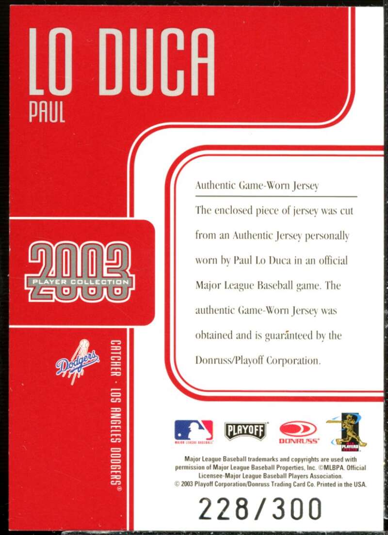Paul Lo Duca Jsy Card 2003 Studio Player Collection #54  Image 2