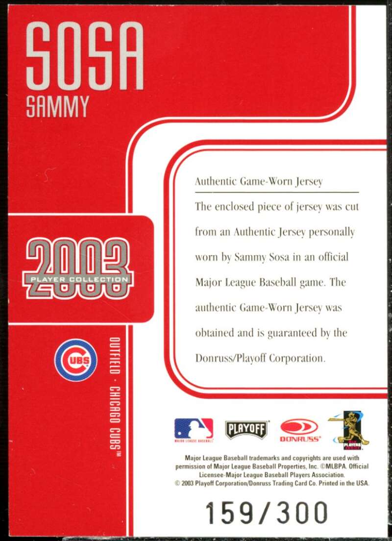 Sammy Sosa Jsy Card 2003 Studio Player Collection #88  Image 2