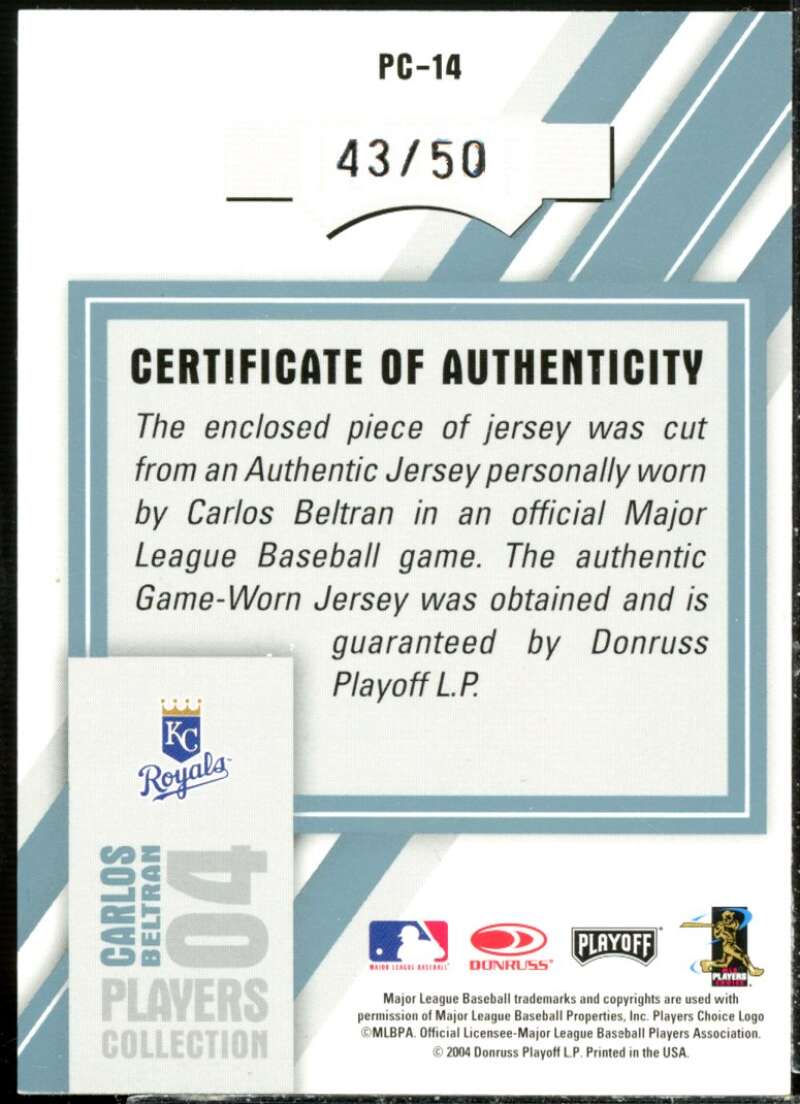 Carlos Beltran Card 2004 Studio Players Collection Jersey Platinum #14  Image 2