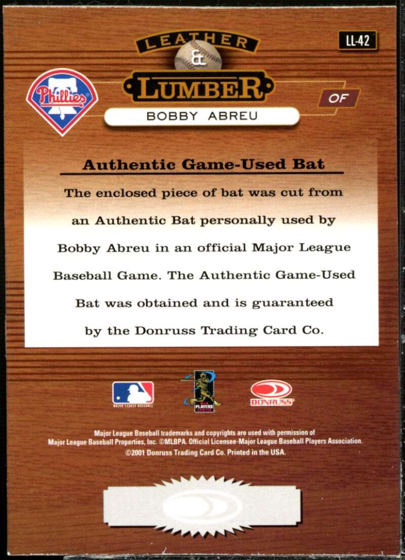Bob Abreu Card 2001 Studio Leather and Lumber #LL42  Image 2