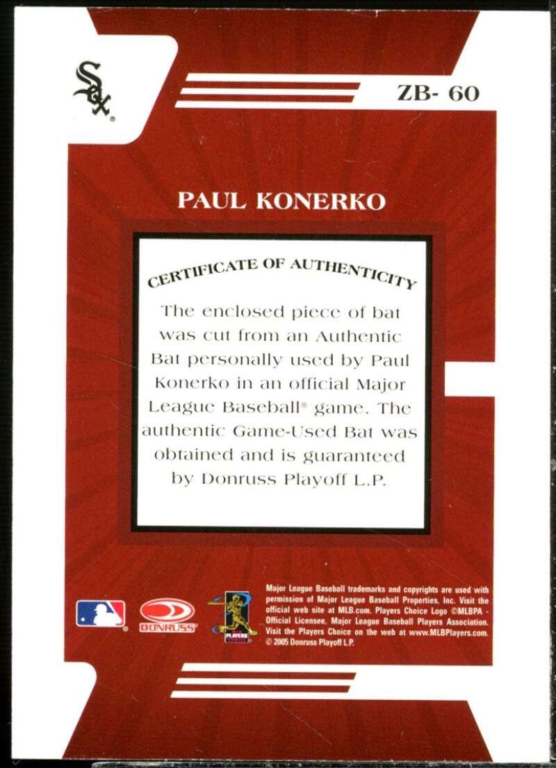 Paul Konerko Card 2005 Zenith Z-Bats #60  Image 2
