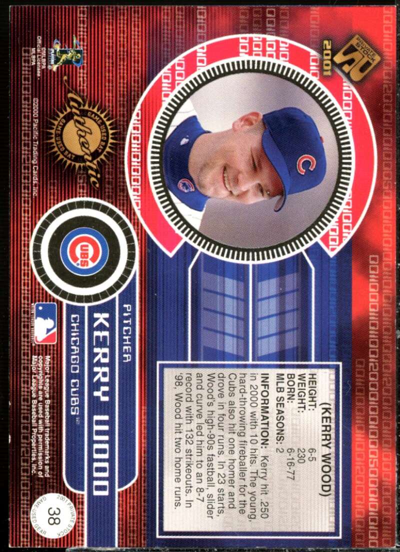 Kerry Wood Bat Card 2001 Private Stock Game Gear #38  Image 2