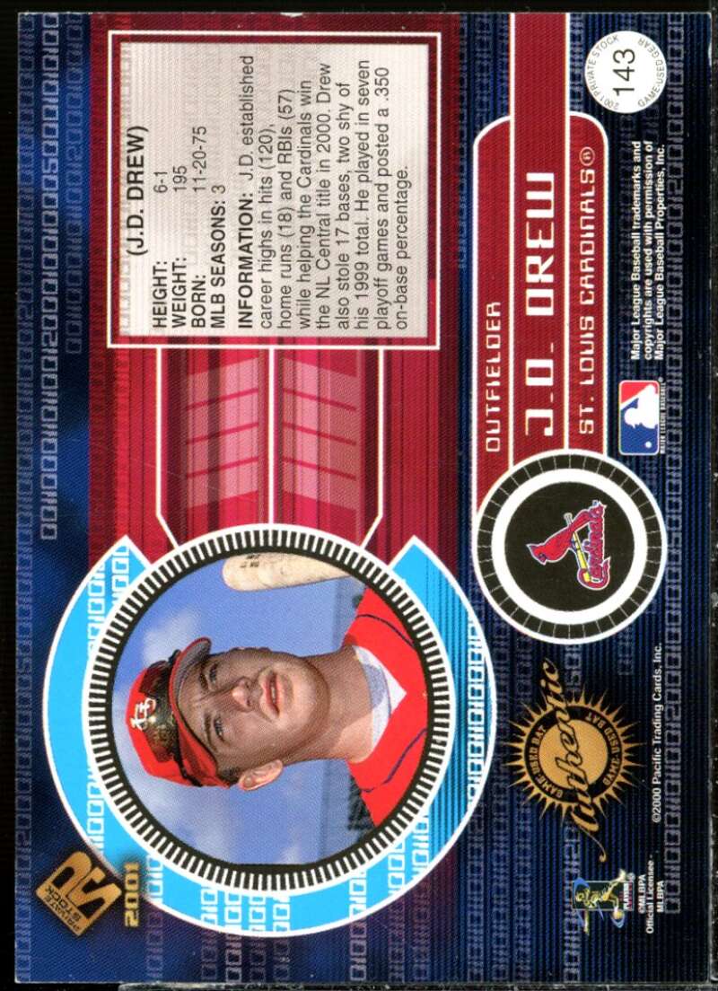 J.D. Drew Bat Card 2001 Private Stock Game Gear #143  Image 2