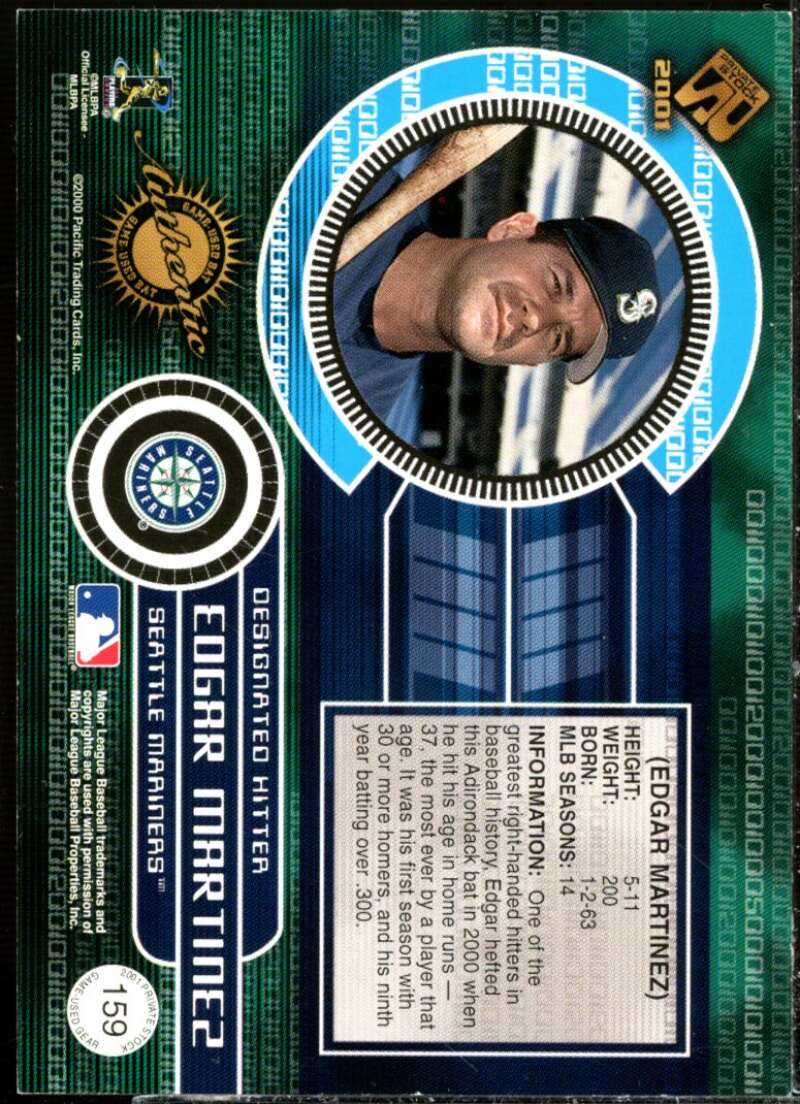 Edgar Martinez Bat Card 2001 Private Stock Game Gear #159  Image 2