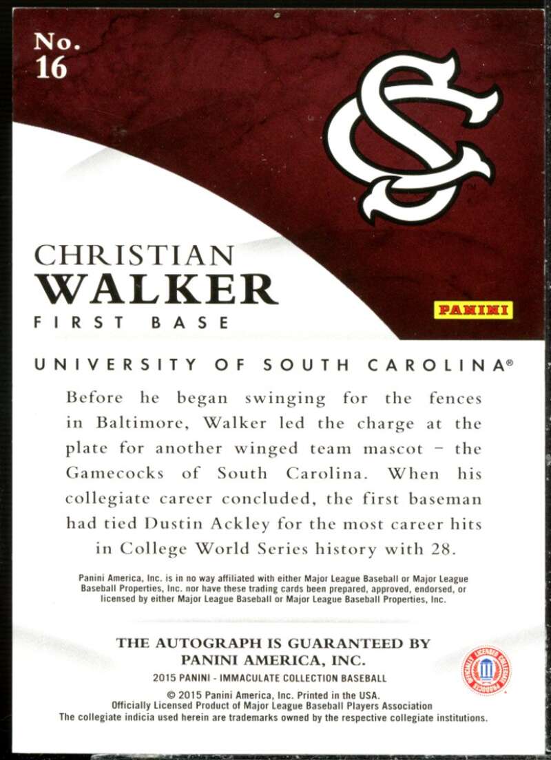 Christian Walker Rookie Card 2015 Immaculate Collection Collegiate Ink Blue #16  Image 2