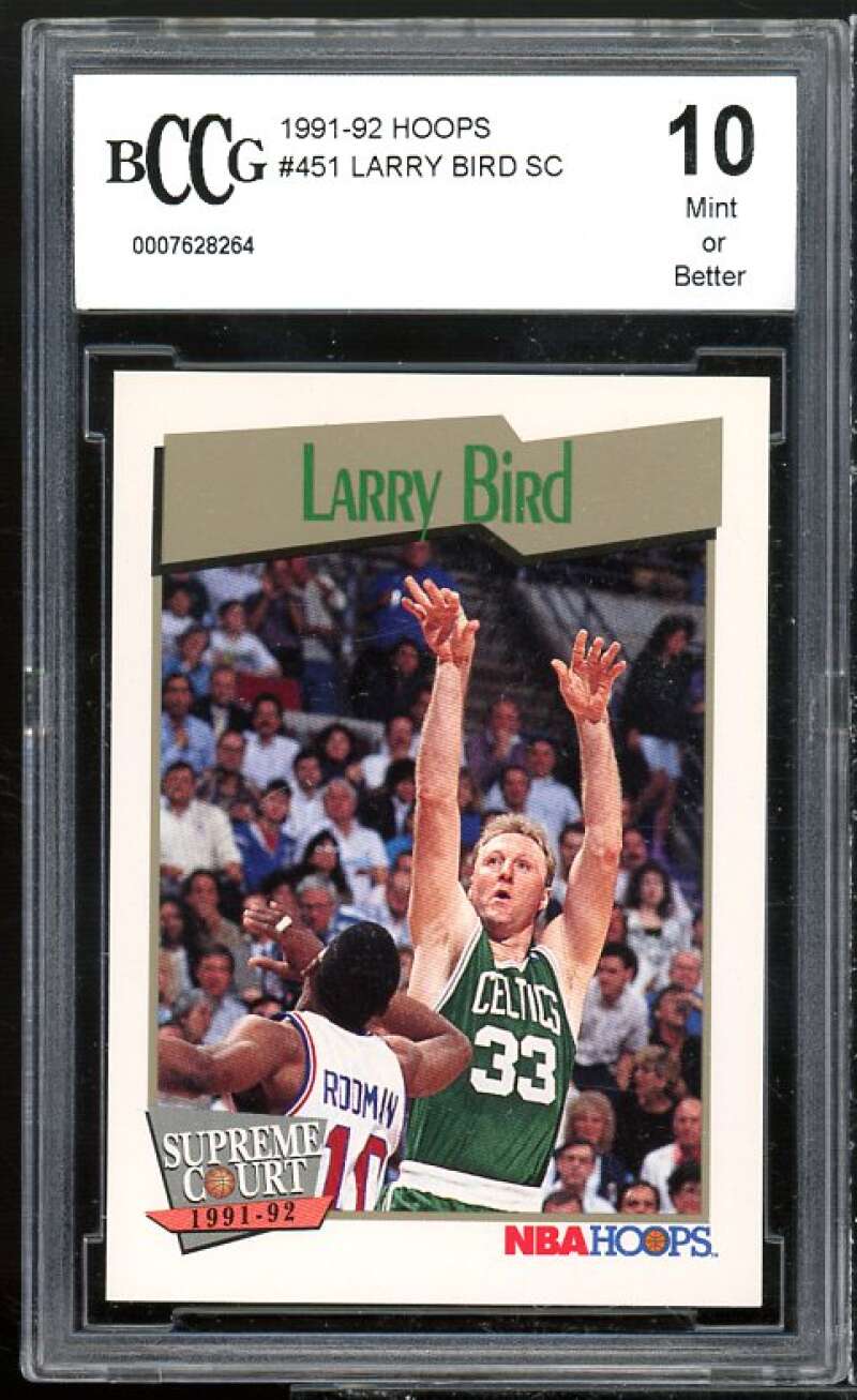 Larry Bird Card 1991-92 Hoops #451 BGS BCCG 10 Mint+ Image 1