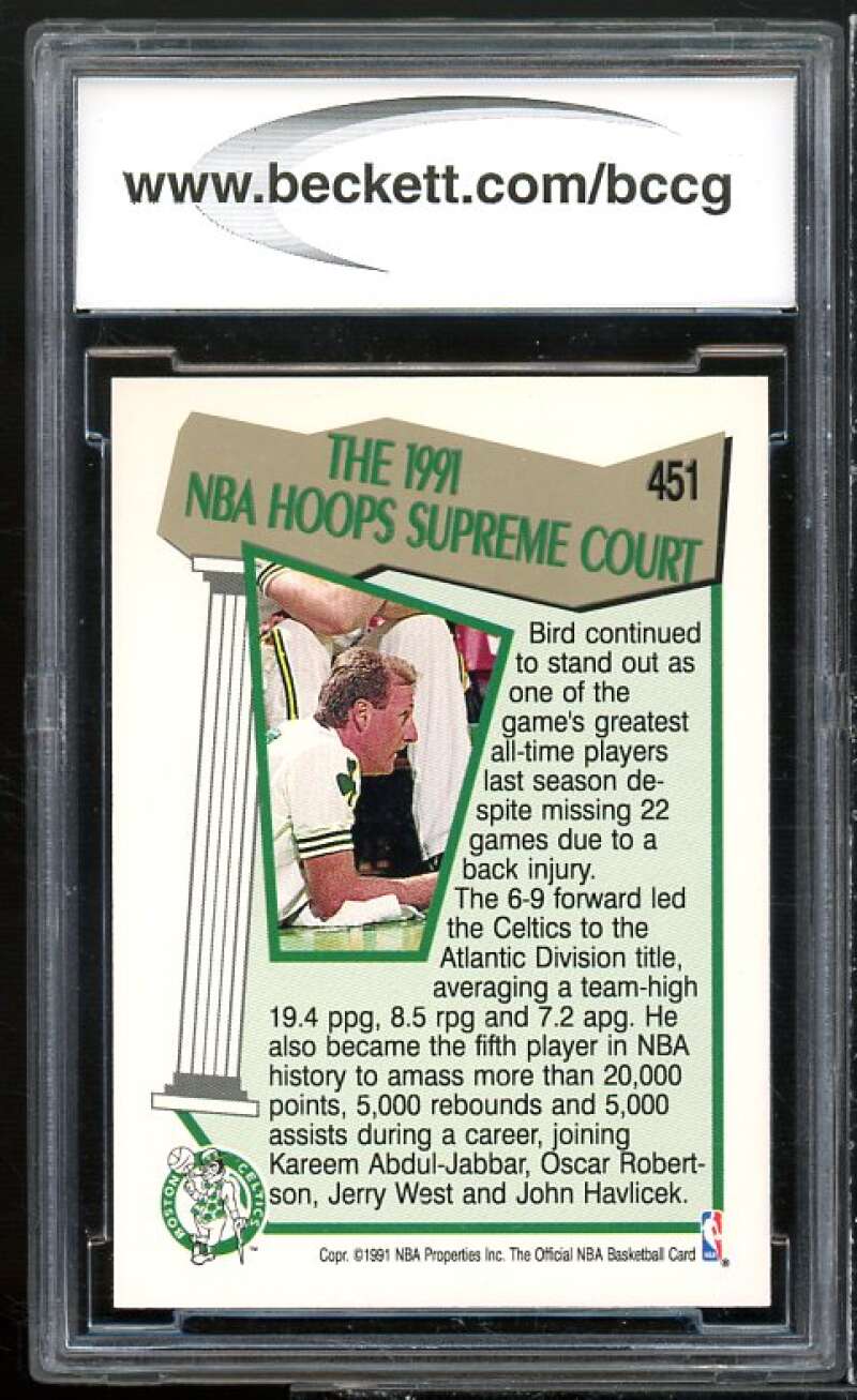 Larry Bird Card 1991-92 Hoops #451 BGS BCCG 10 Mint+ Image 2