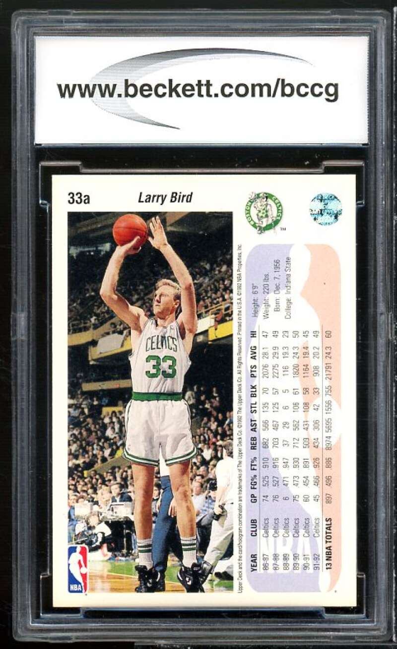 Larry Bird Card 1992-93 Upper Deck #33a BGS BCCG 10 Mint+ Image 2