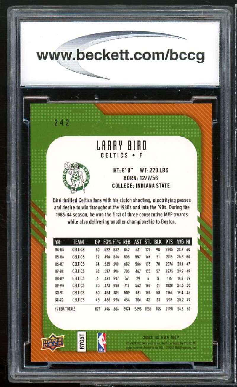 Larry Bird Card 2008-09 Upper Deck MVP #242 BGS BCCG 10 Mint+ Image 2