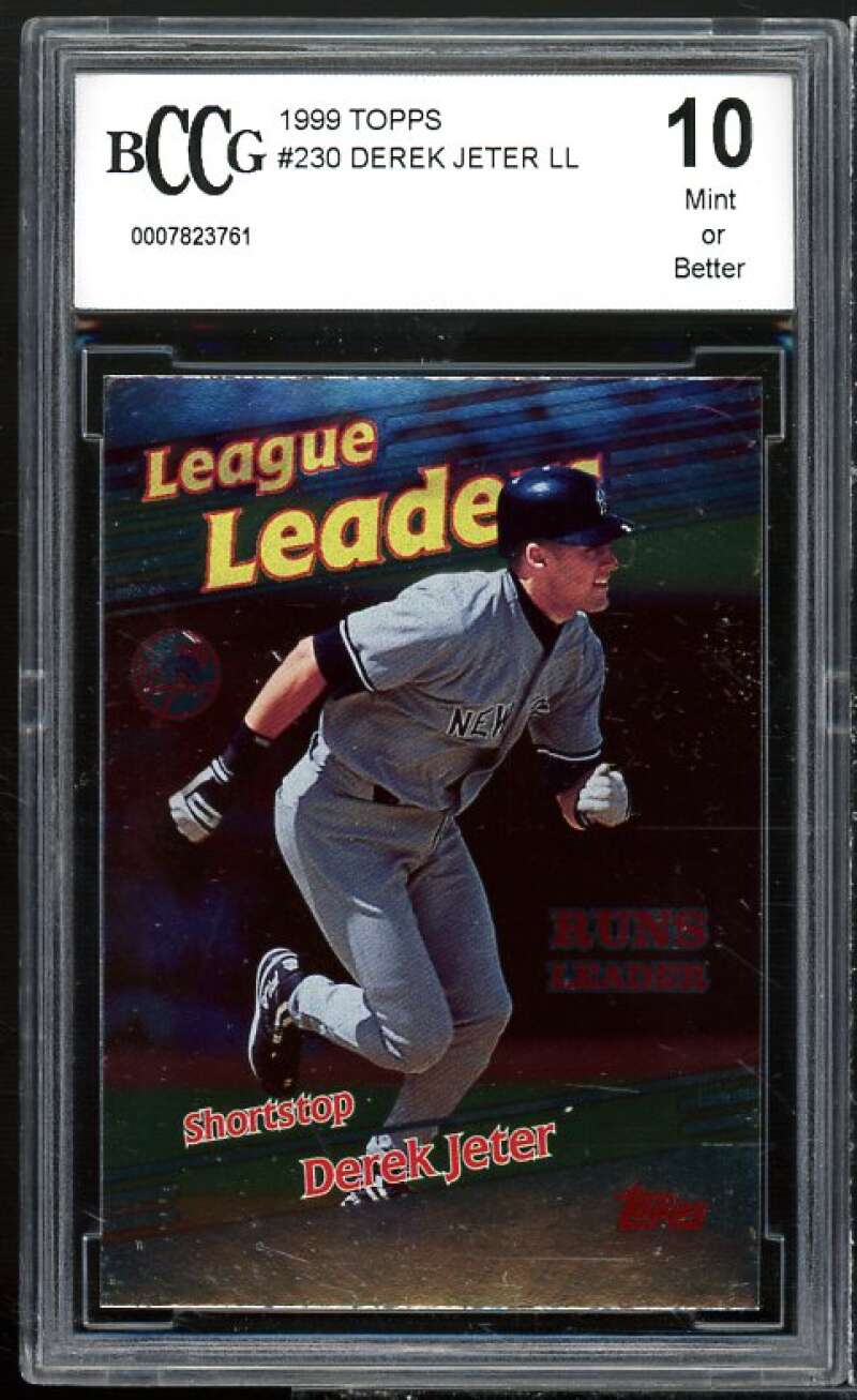 Derek Jeter Card 1999 Topps League Leaders #230 BGS BCCG 10 Mint+ Image 1