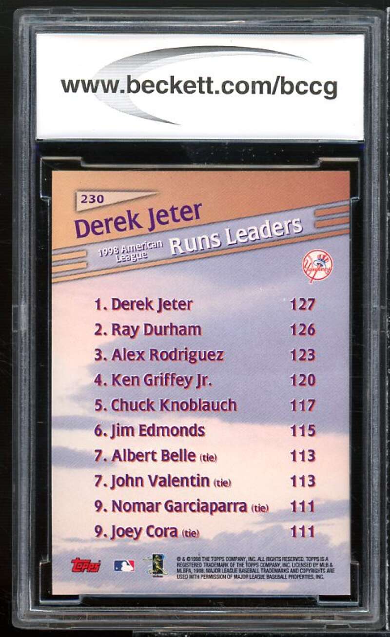 Derek Jeter Card 1999 Topps League Leaders #230 BGS BCCG 10 Mint+ Image 2