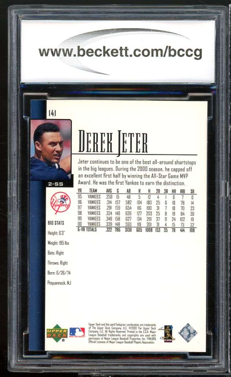 Derek Jeter Card 2001 Upper Deck #141 BGS BCCG 10 Mint+ Image 2