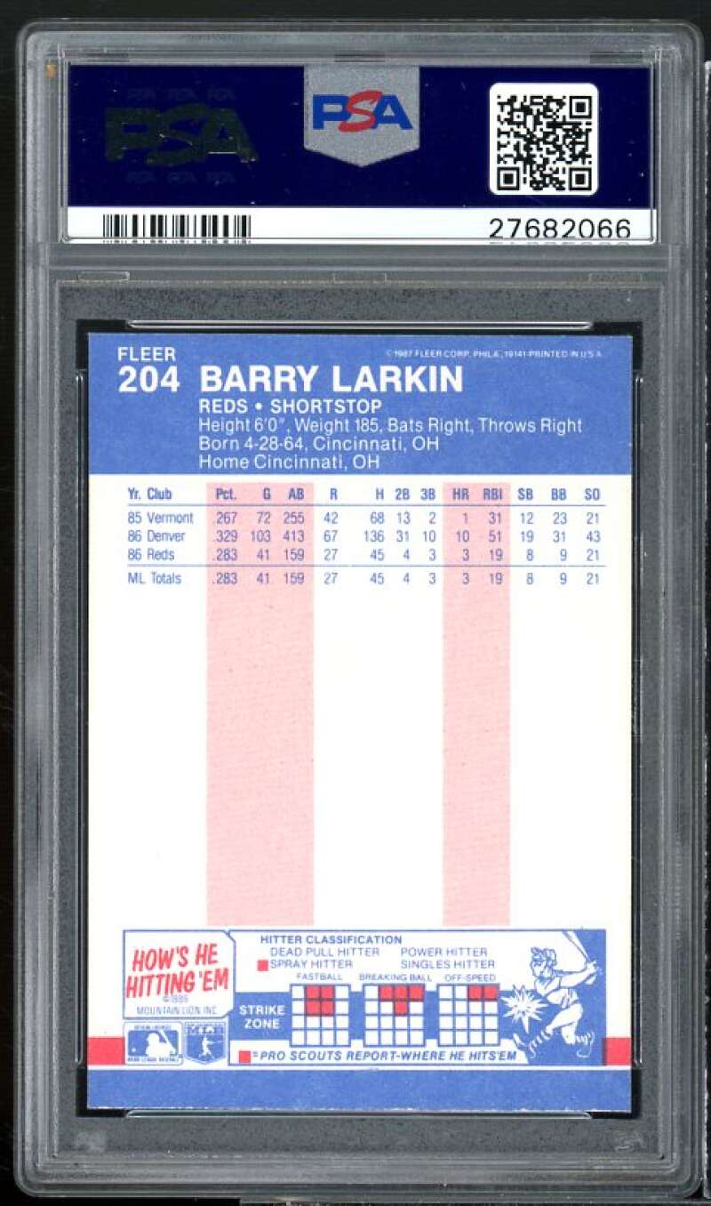 Barry Larkin Rookie Card 1987 Fleer #204 PSA 9 Image 2