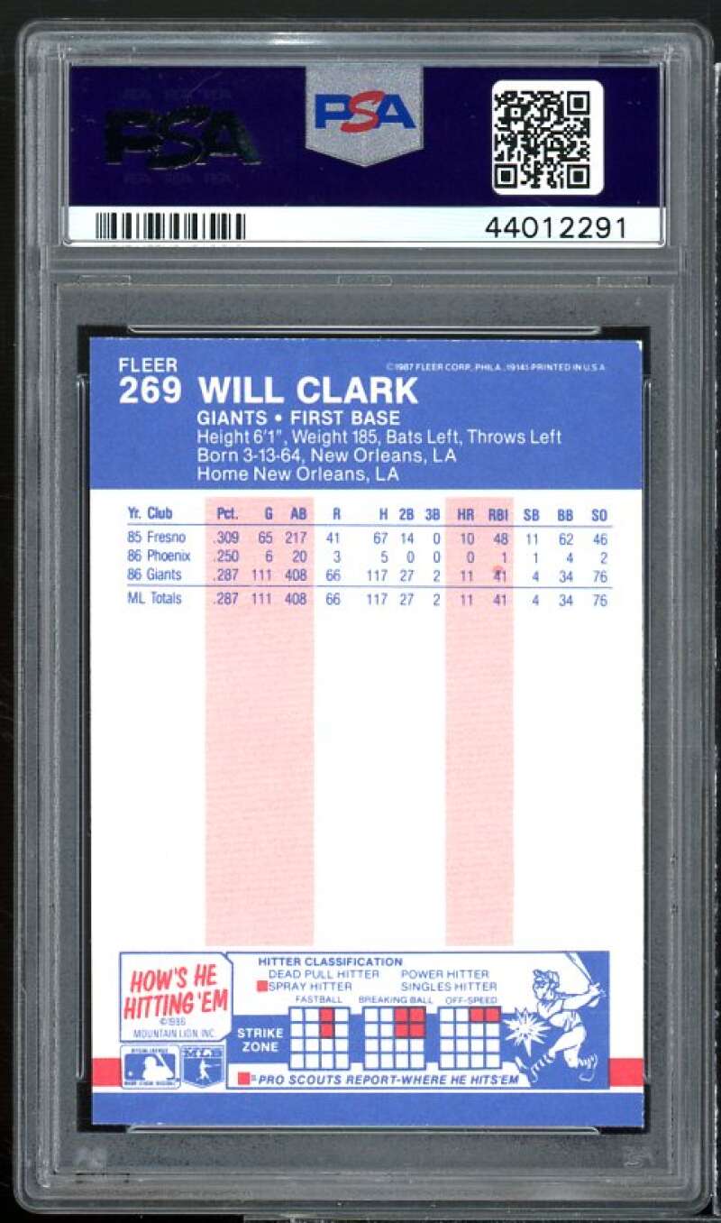 Will Clark Rookie Card 1987 Fleer Glossy #269 PSA 9 Image 2