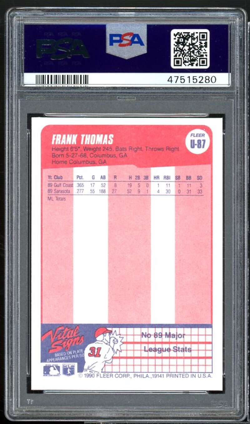 Frank Thomas Rookie Card 1990 Fleer Update #U-87 PSA 9 Image 2