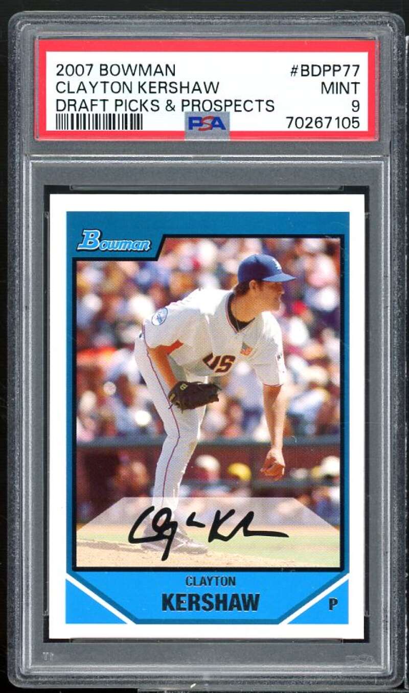 Clayton Kershaw Rookie Card 2007 Bowman Draft Picks & Prospects #BDPP77 PSA 9 Image 1