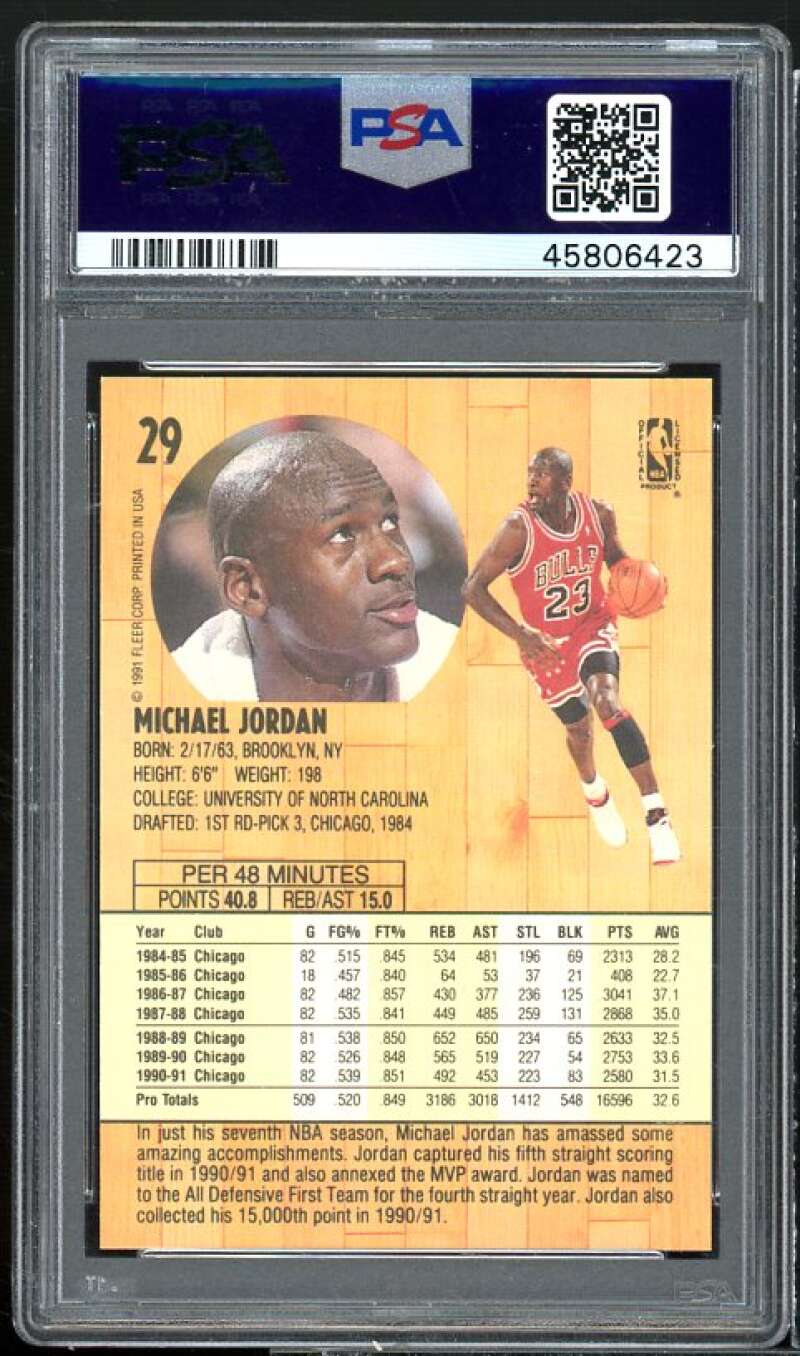 Michael Jordan Card 1991-92 Fleer #29 PSA 9 Image 2