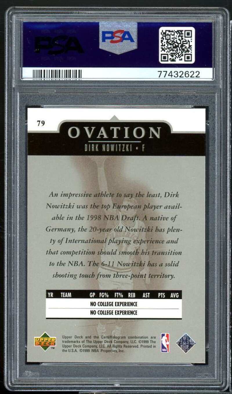 Dirk Nowitzki Rookie Card 1998-99 Upper Deck Ovation #79 PSA 8 Image 2