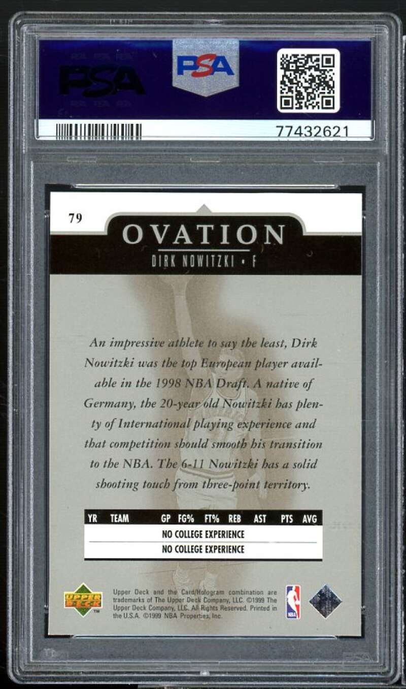 Dirk Nowitzki Rookie Card 1998-99 Upper Deck Ovation #79 PSA 9 Image 2