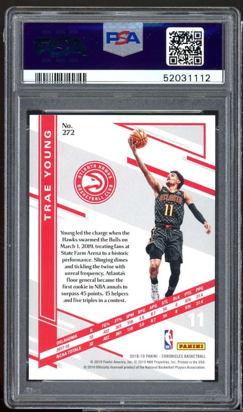 Trae Young Rookie Card 2018-19 Panini Chronicles Green #272 PSA 9 Image 2