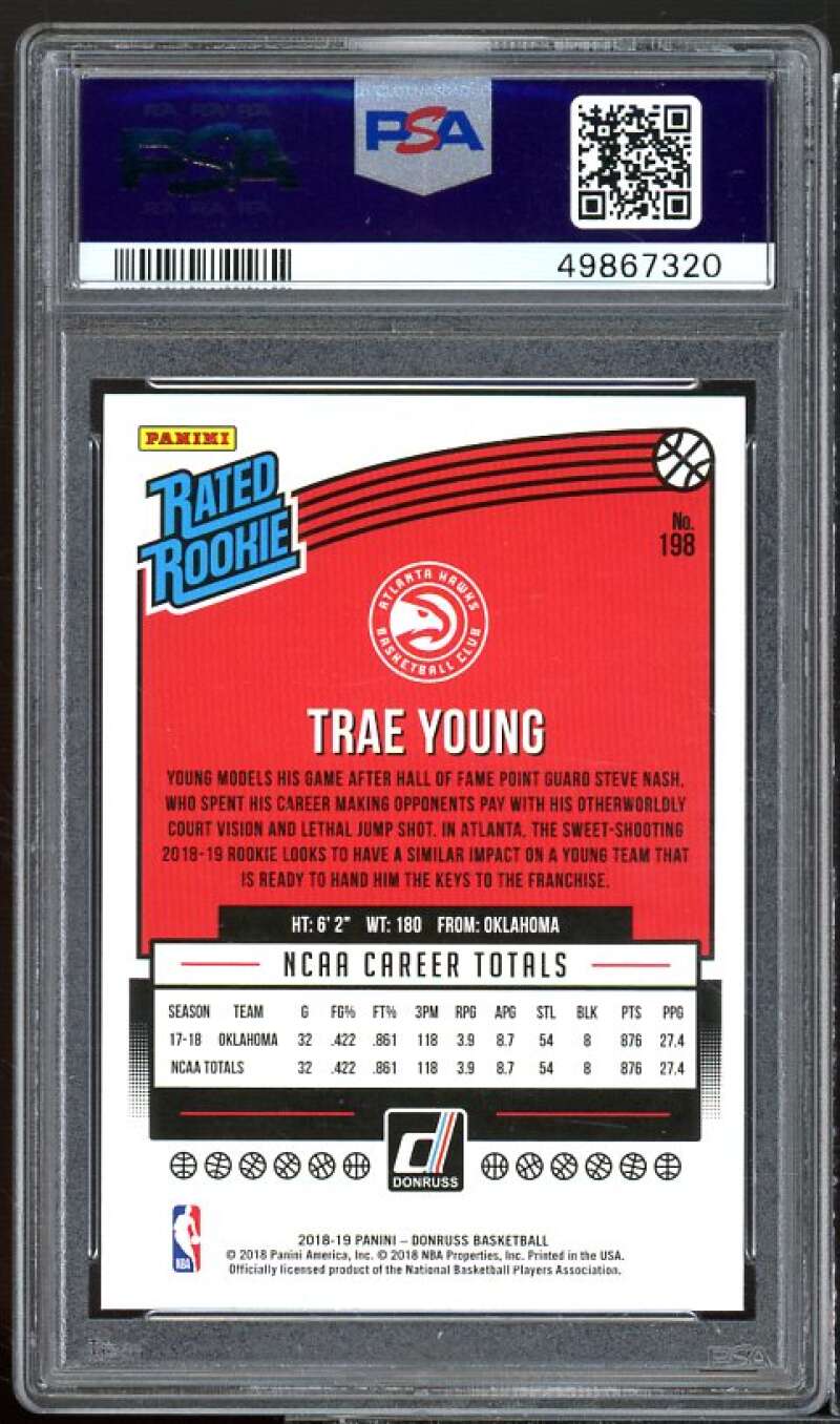 Trae Young Rookie Card 2018-19 Donruss #198 PSA 10 Image 2