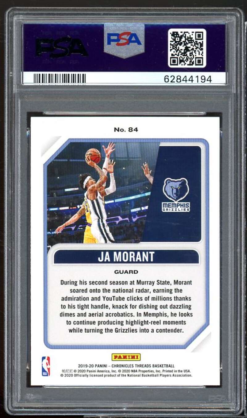 Ja Morant Rookie Card 2019-20 Panini Chronicles #84 PSA 9 Image 2