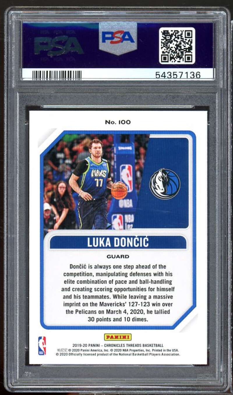 Luka Doncic Card 2019-20 Panini Chronicles #100 PSA 10 Image 2