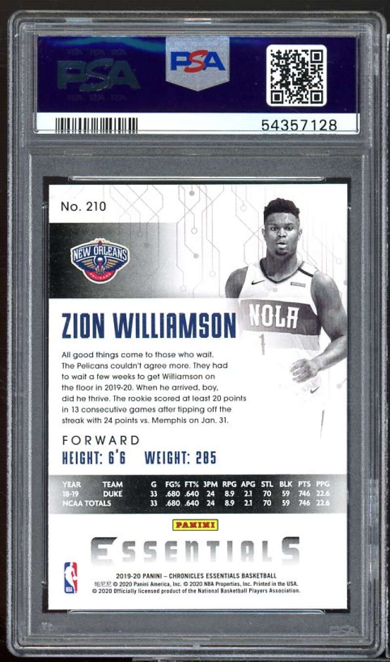 Zion Williamson Rookie Card 2019-20 Panini Chronicles #210 PSA 10 Image 2