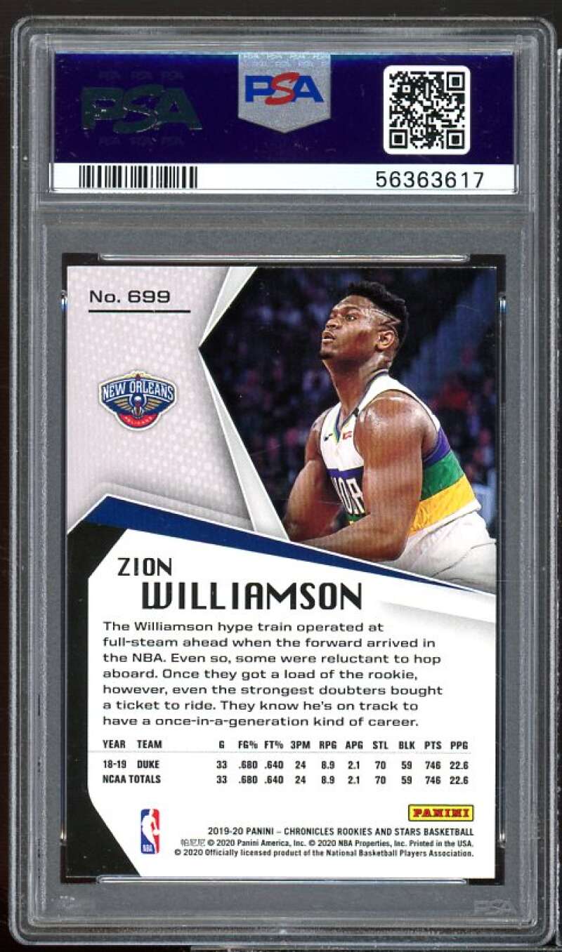 Zion Williamson Rookie Card 2019-20 Panini Chronicles #699 PSA 9 Image 2