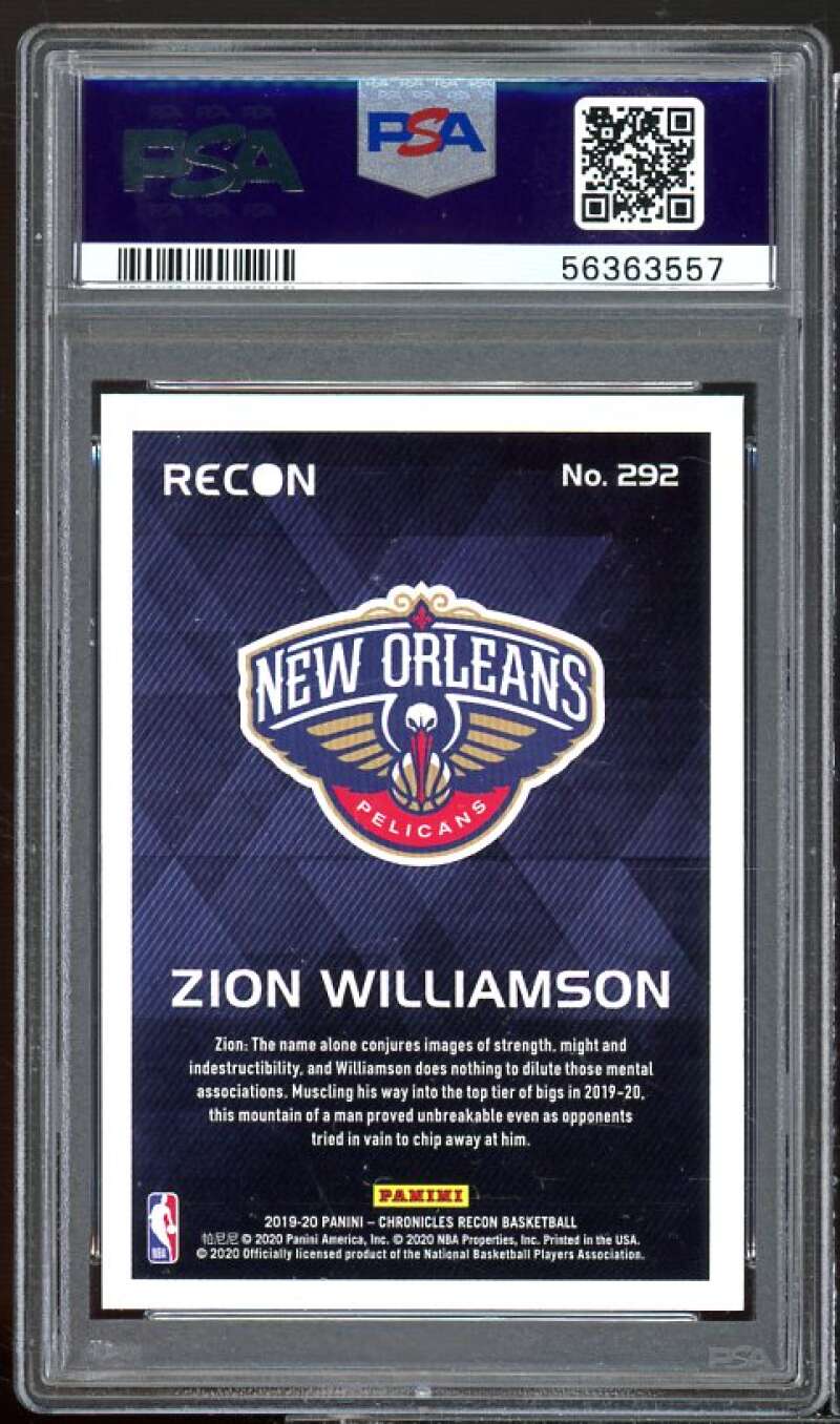 Zion Williamson Rookie Card 2019-20 Panini Chronicles Pink #292 PSA 10 Image 2