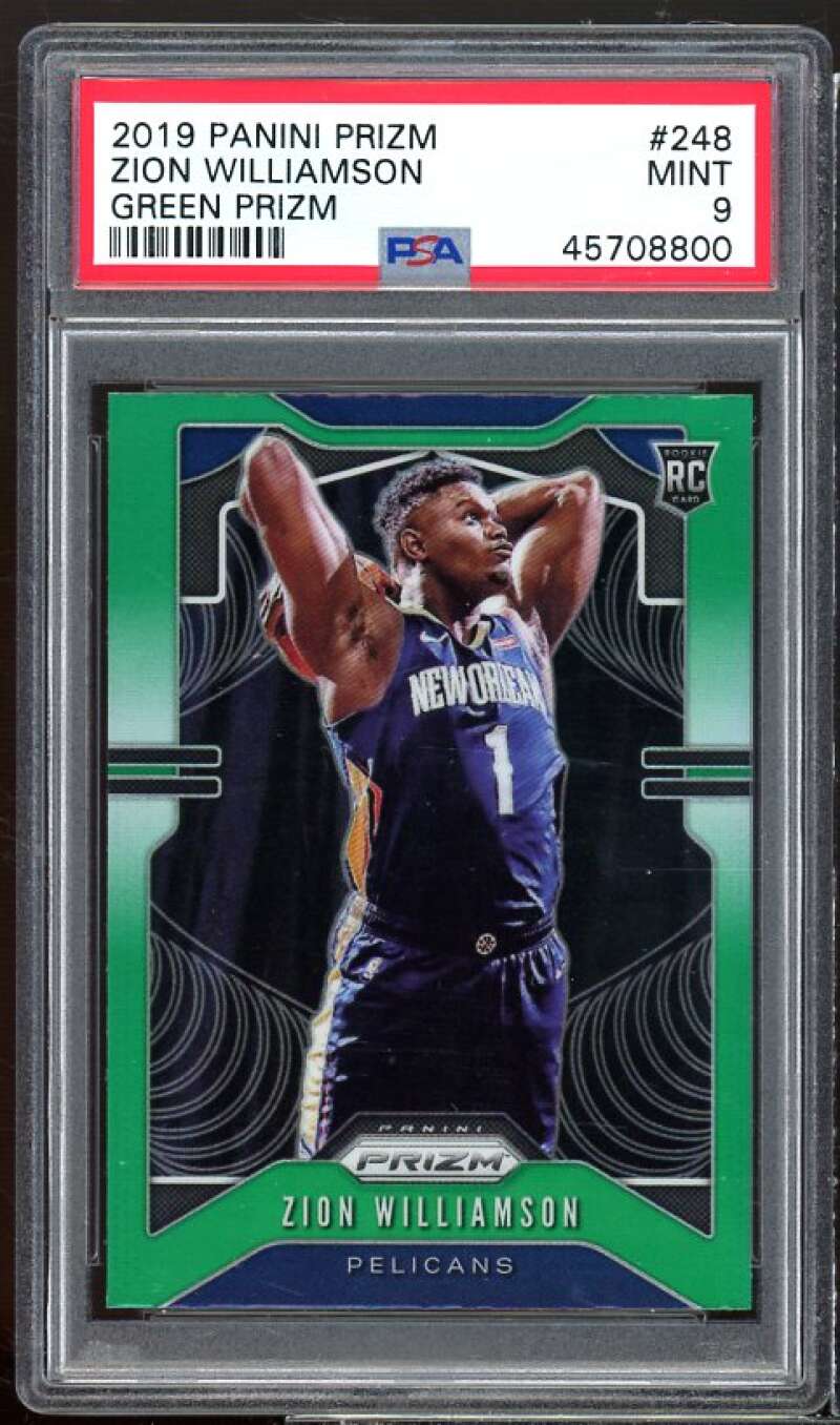 Zion Williamson Rookie Card 2019-20 Panini Prizm Prizms Green #248 PSA 9 Image 1