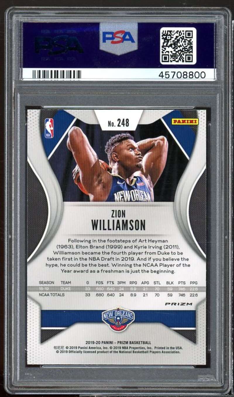 Zion Williamson Rookie Card 2019-20 Panini Prizm Prizms Green #248 PSA 9 Image 2