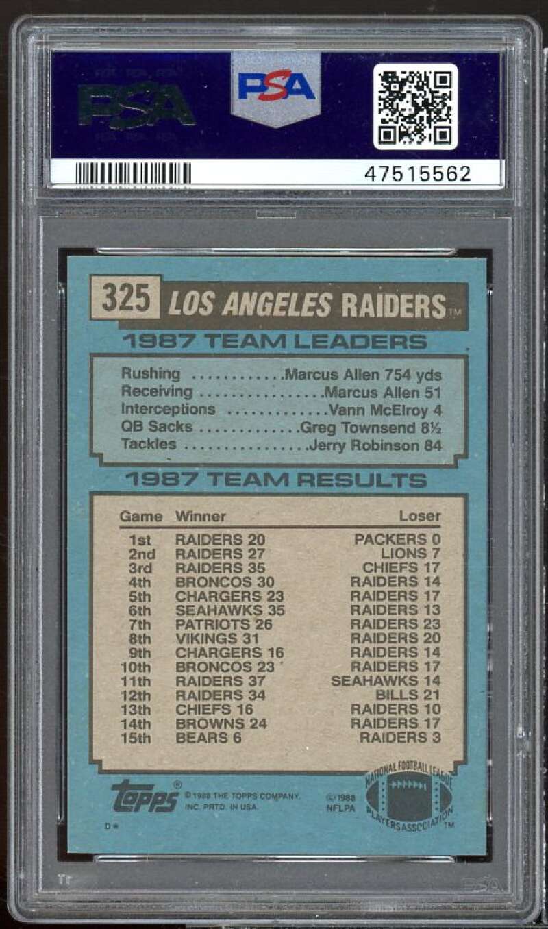 Bo Jackson Rookie Card 1988 Topps Team Leaders #325 PSA 9 Image 2