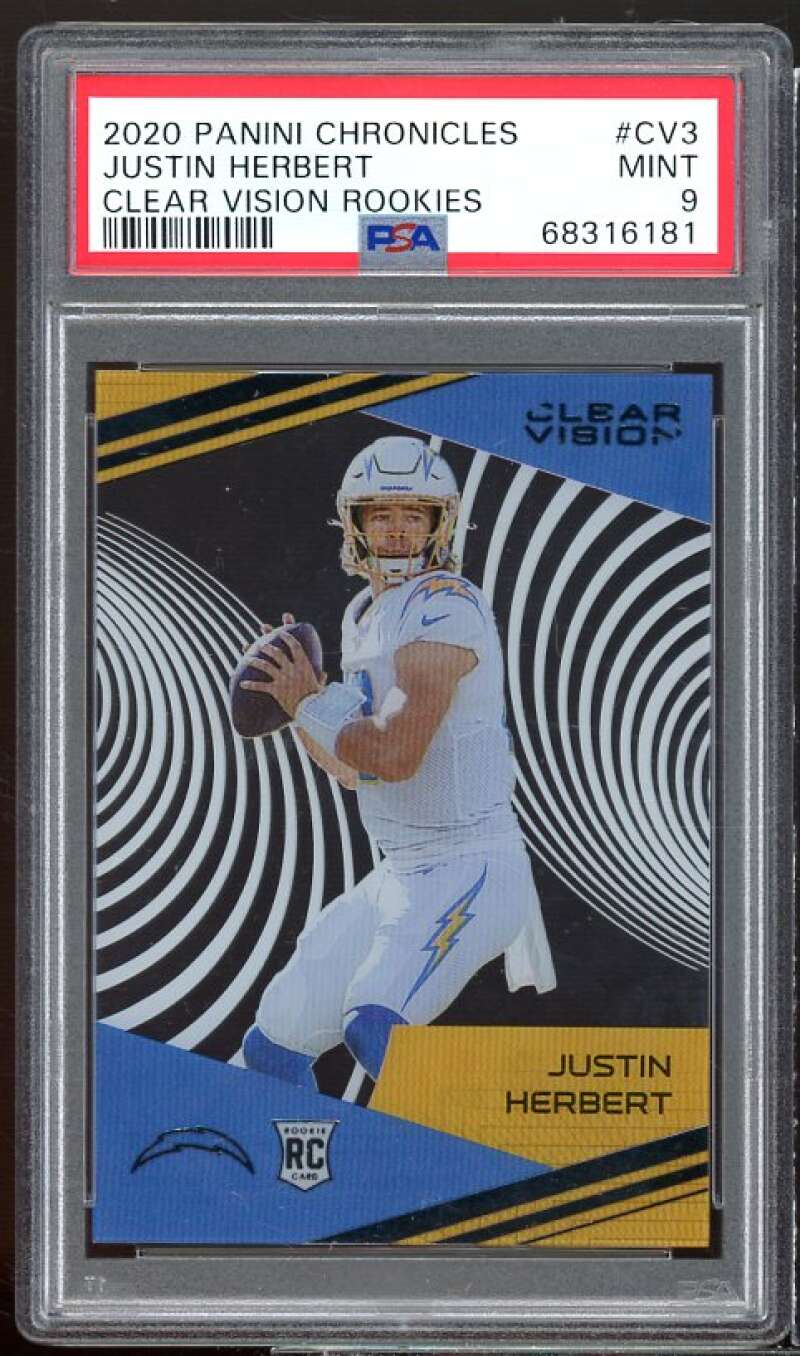 Justin Herbert Rookie Card 2020 Panini Chronicles Clear Vision Rookies #3 PSA 9 Image 1