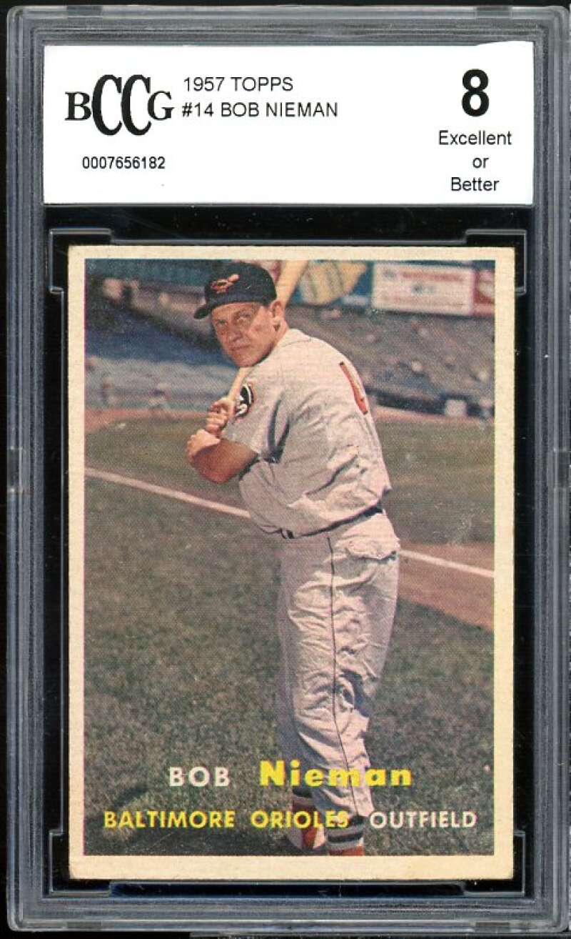 Bob Nieman Card 1957 Topps #14 BGS BCCG 8 Excellent+ Image 1