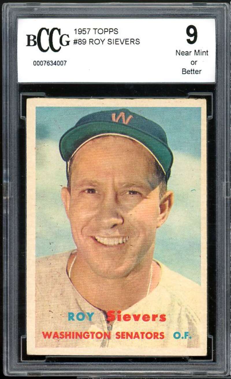 Roy Sievers Card 1957 Topps #89 BGS BCCG 9 Near Mint+ Image 1