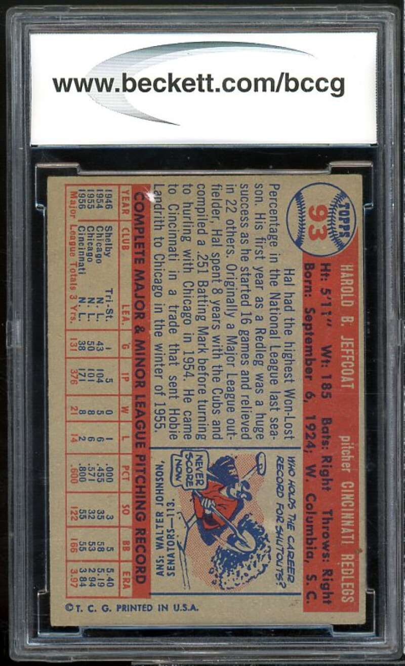 Hal Jeffcoat Card 1957 Topps #93 BGS BCCG 8 Excellent+ Image 2