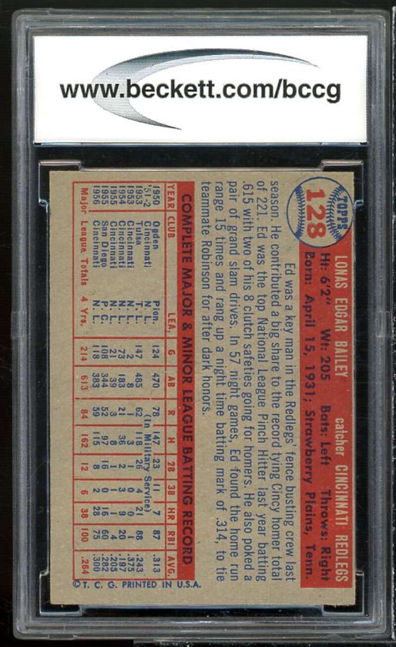 Ed Bailey Card 1957 Topps #128 BGS BCCG 7 Very Good+ Image 2