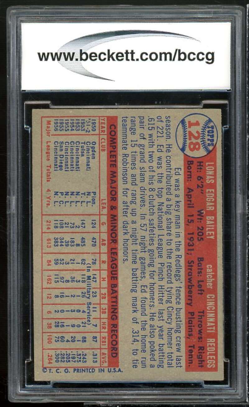 Ed Bailey Card 1957 Topps #128 BGS BCCG 7 Very Good+ Image 2